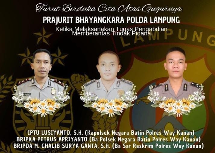 Polri Berduka, Kapolsek dan Dua Anggota Polsek Way Kanan Gugur Ditembak saat Gerebek Sabung Ayam