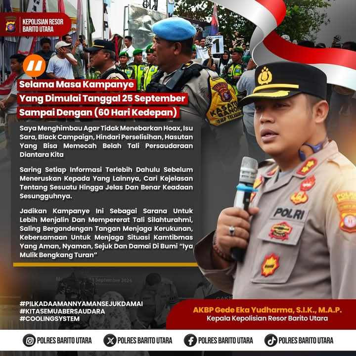 Jelang Pilkada Serentak, Kapolres Barito Utara Mengajak Seluruh Lapisan Masyarakat Untuk  Dapat Menjaga Kondusifitas  Demi Suksesnya Pilkada 2024